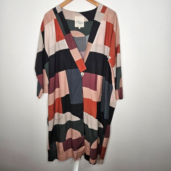 McVerdi Denmark Elmegaard Long Kimono Sz S Lagenlook Artsy Art To wear - Picture 2 of 13